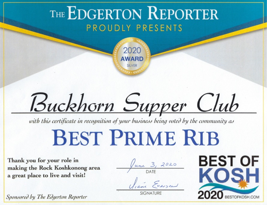 Buckhorn Supper Club Best Prime RIb Award