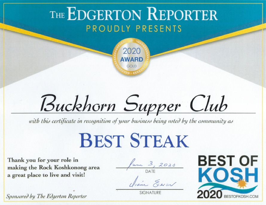 Buckhorn Supper Club Best Steak Award