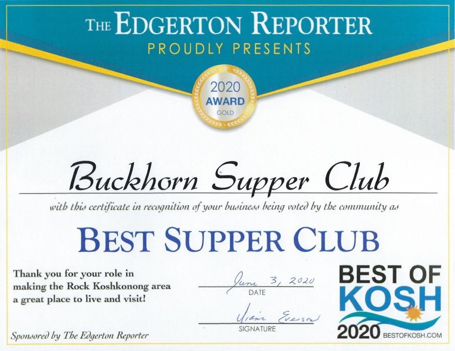 Buckhorn Supper Club Best Supper Club Award